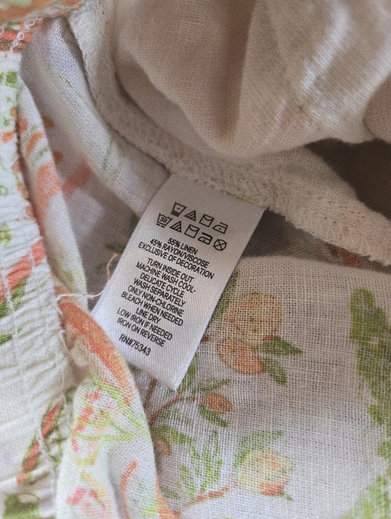 Cynthia Rowley White Wide-Leg Linen Pants with Pink & Green Print - Picture 7 of 11